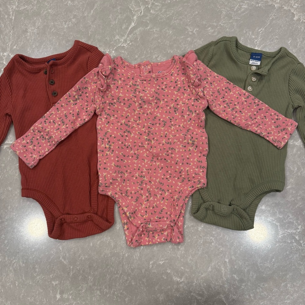 Old Navy Baby Long Sleeve Ribbed Bodysuit Set | 3-Piece | 6–12 Months